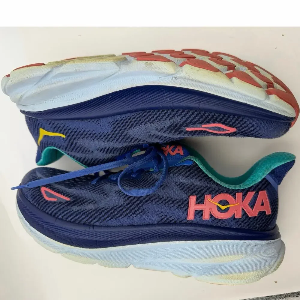 HOKA ONE ONE Clifton 9 Running Shoes Navy Aqua Pink Women's Size 8.5